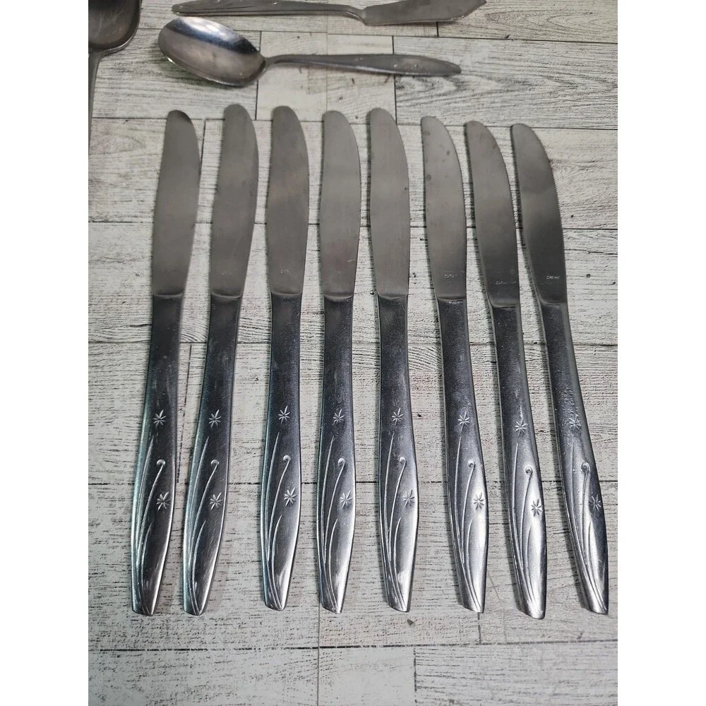 Vintage Atomic Starburst Thor Flatware Lot of 26 MCM Stainless Steel CI Japan